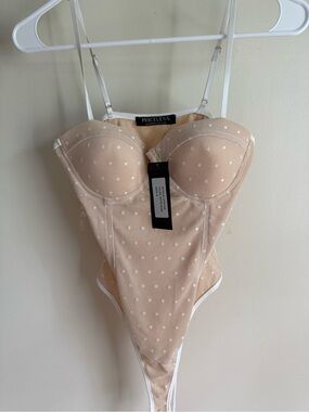 Priceless Women's Beige Polka Dot Bustier Bodysuit Coachella